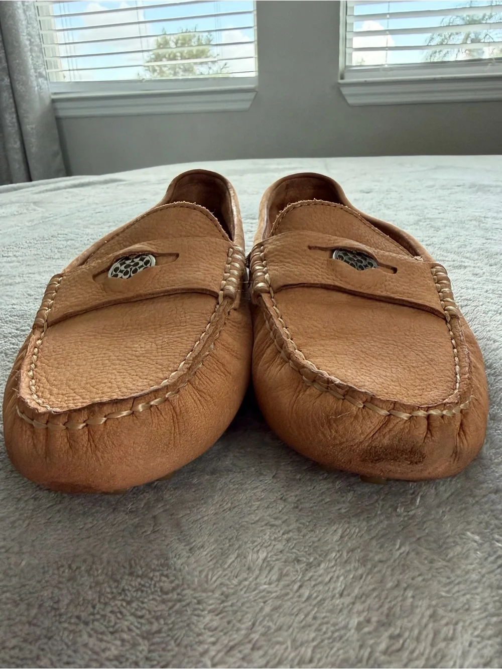 Coach Tan Leather Penny Driver Loafers